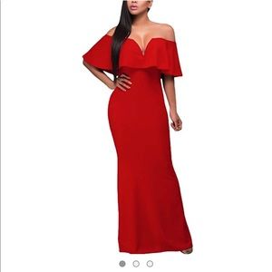 V Neck Ruffle Off Shoulder  Dress